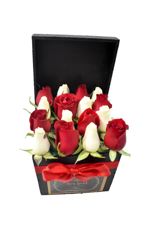 Arreglo Floral de Rosas Rojas y Blanco #color_Rojo/Blanco