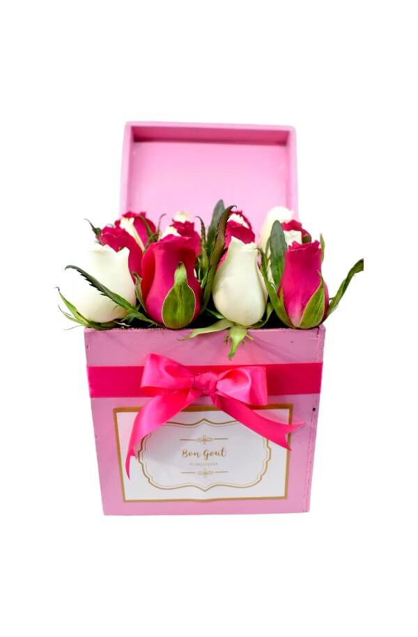 Arreglo Floral Rosas Rosas con Blanco #color_Fucsia/Blanco