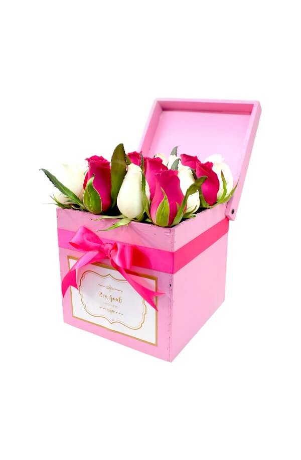 Arreglo Floral Rosas Rosas con Blanco #color_Fucsia/Blanco