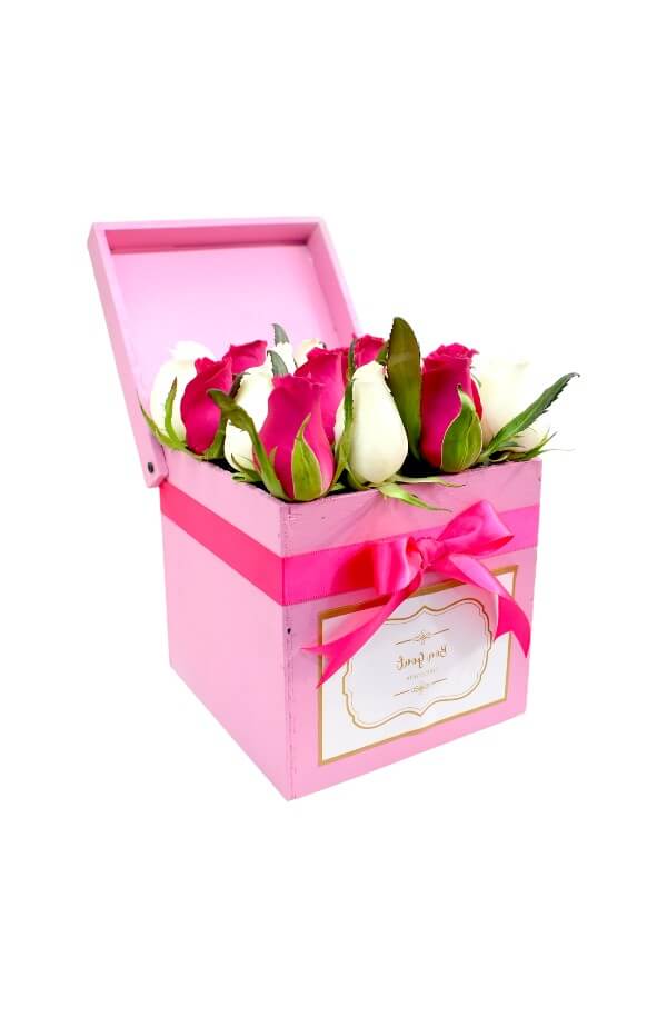 Arreglo Floral Rosas Rosas con Blanco #color_Fucsia/Blanco