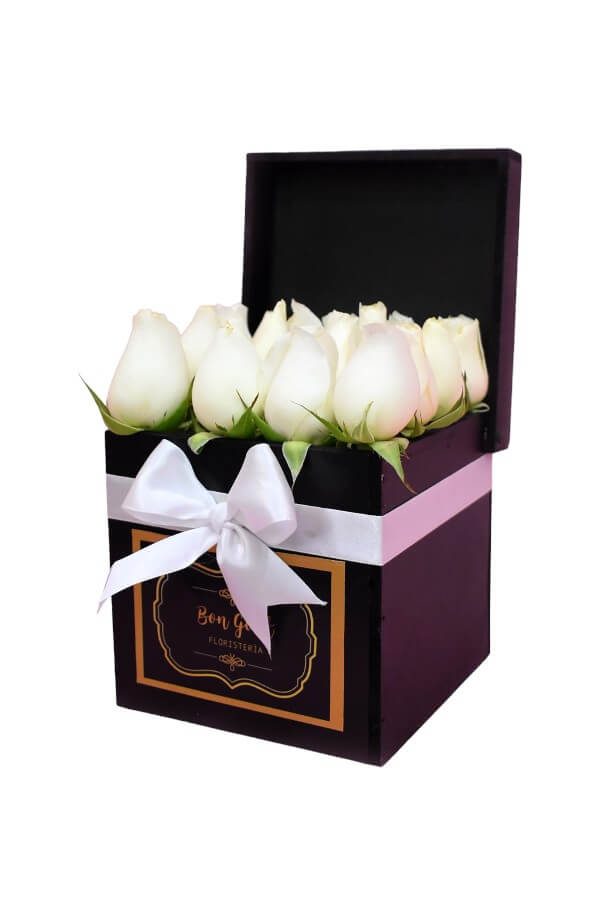 Cubo de Rosas Blancas #color_Blanco