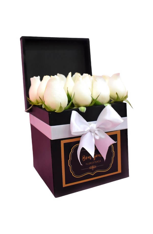 Cubo de Rosas Blancas #color_Blanco