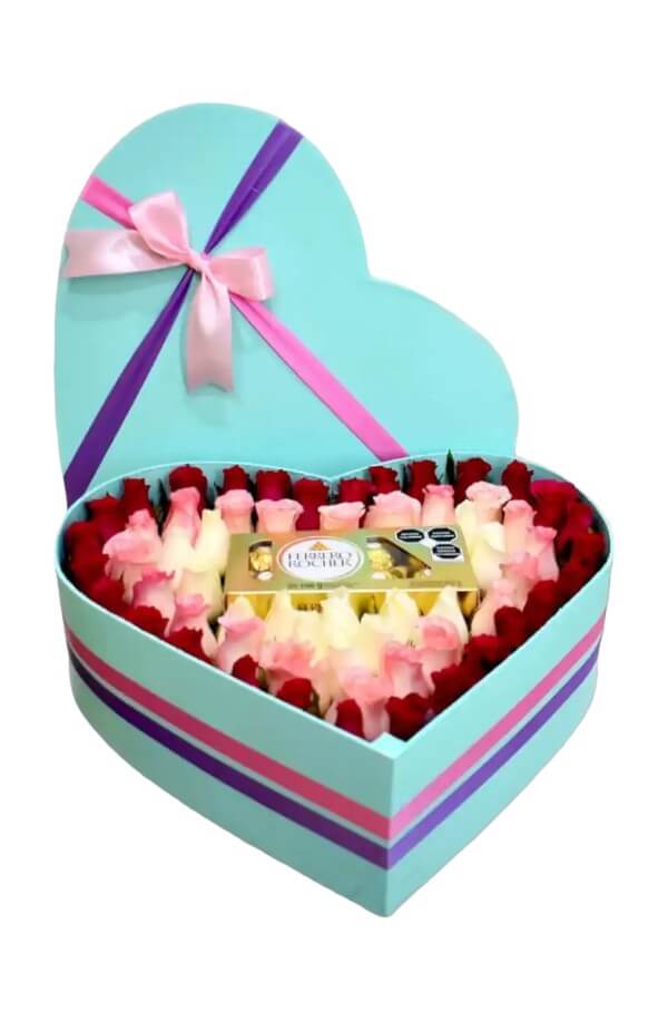 Corazon con Rosas y Chocolates #color_Verde Agua
