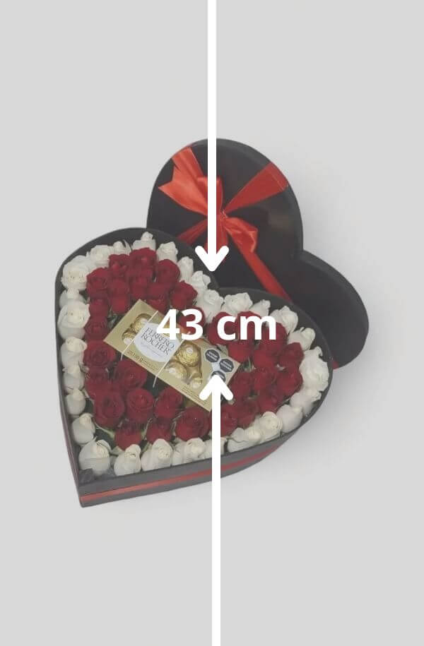 Corazon de Rosas Rojas con Chocolates #Rojo/Blanco