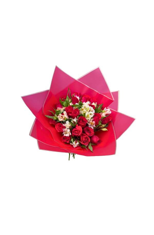 RamoRosaRojaspapelRojoyastromelias