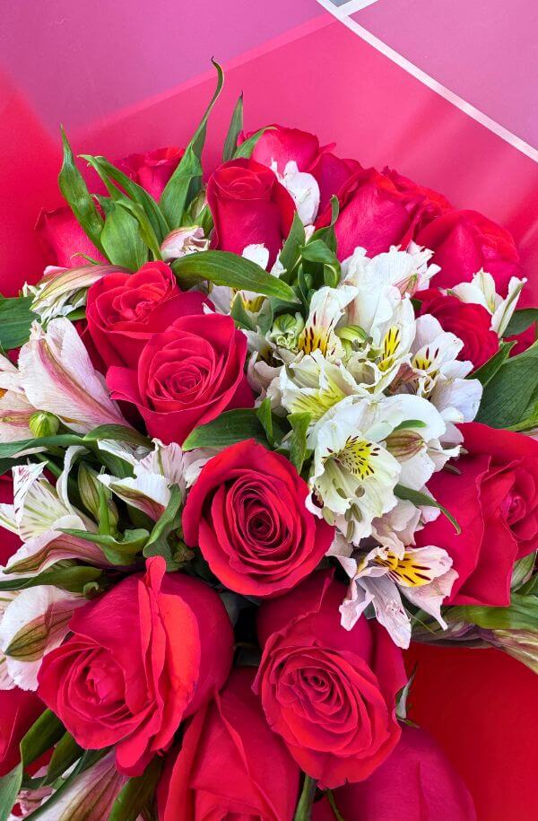 RamoRosaRojaspapelRojoyastromelias