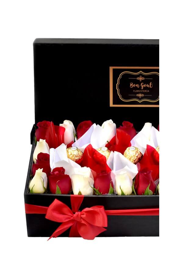 Arreglo Floral con rosas rojas y blancas chocolates ferrero #color_Rojo/Blanco