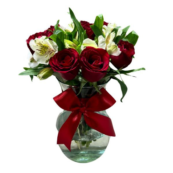 Florero con Rosas Rojas y Astromelias – Perfecto para Regalar o Decorar