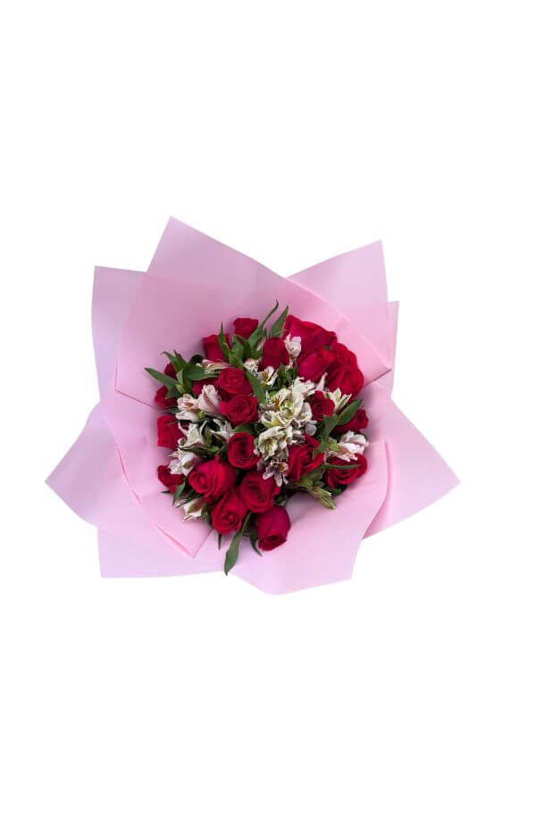 RamoRosaRojaspapelRosasyastromelias