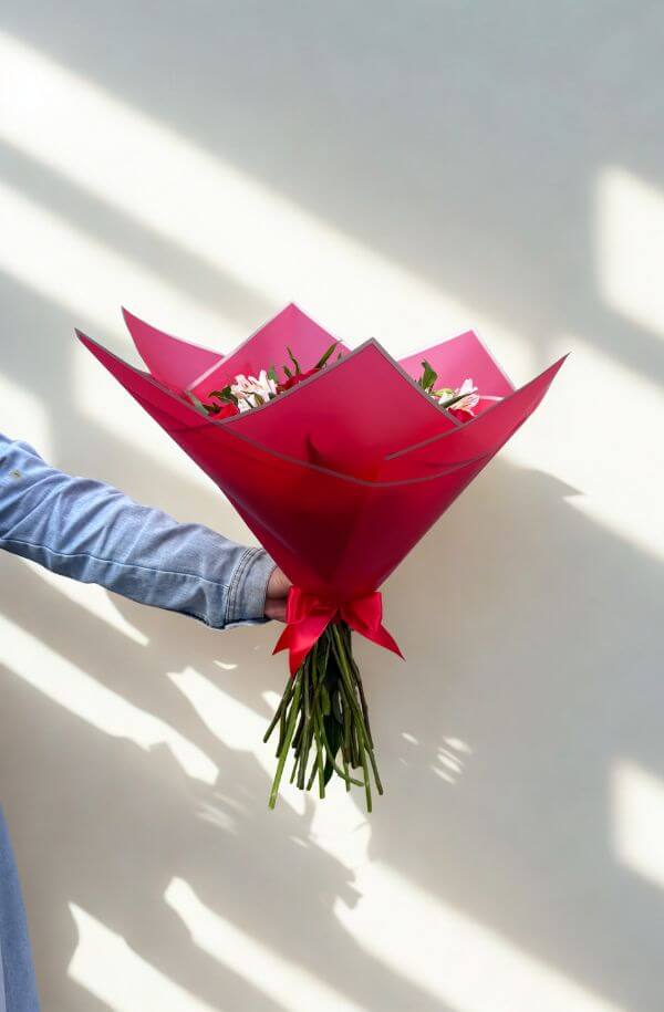 RamoRosaRojaspapelRojoyastromelias